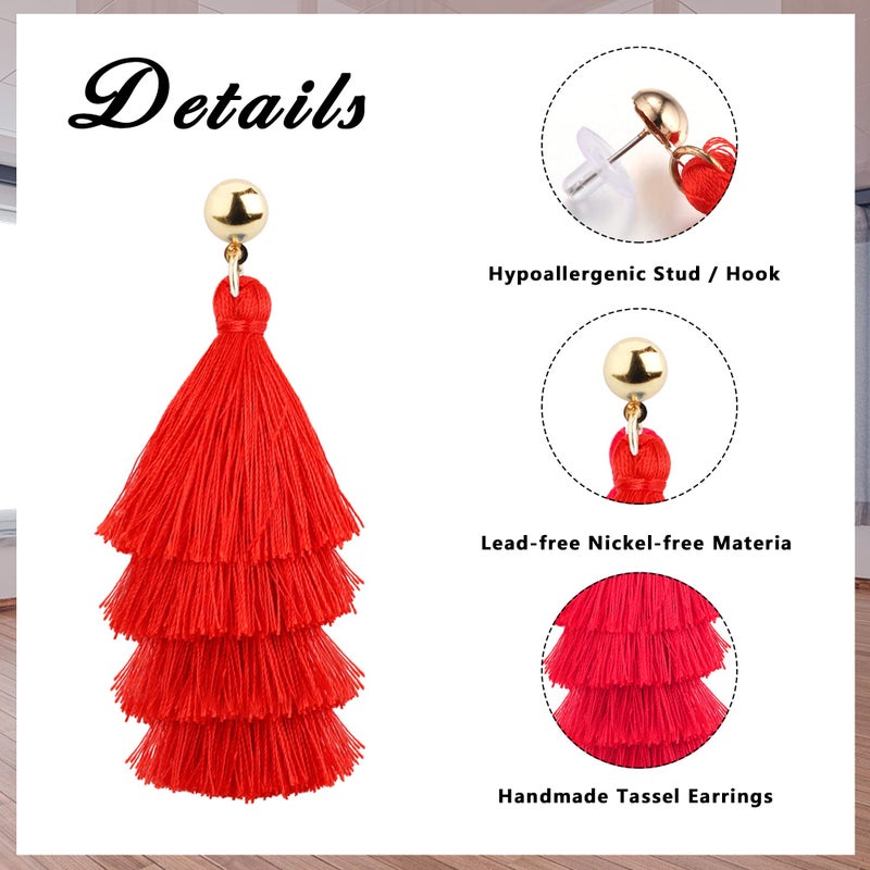 LOYALLOOK Red Tassel Earrings For Women Fan Shape Tassel Earrings Long Thread Tassel Earrings Set for Women Dangling - Image 2